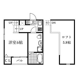 名古屋市営鶴舞線 鶴舞駅 徒歩13分の賃貸アパート 2階1Kの間取り