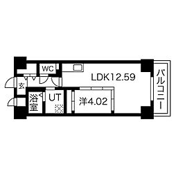 名古屋市営鶴舞線 鶴舞駅 徒歩9分の賃貸マンション 13階1LDKの間取り