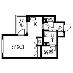 名古屋市営鶴舞線 鶴舞駅 徒歩6分の賃貸マンション 5階ワンルームの間取り