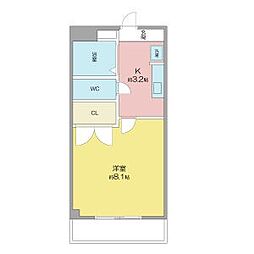 名古屋市営東山線 今池駅 徒歩5分の賃貸マンション 4階1Kの間取り
