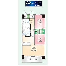 名古屋市営鶴舞線 御器所駅 徒歩5分の賃貸マンション 4階2LDKの間取り
