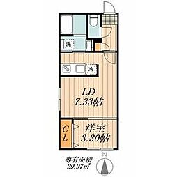 名古屋市営桜通線 御器所駅 徒歩5分の賃貸マンション 2階1LDKの間取り