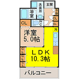 名古屋市営東山線 新栄町駅 徒歩10分の賃貸マンション 2階1LDKの間取り