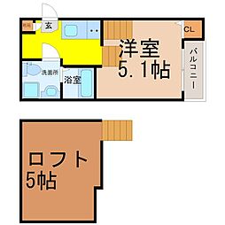 ハーモニーテラス川名町 1SKの間取図画像