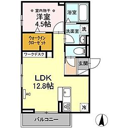 サンベルテ竹越 1LDKの間取図画像