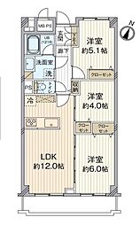三井馬事公苑南ハイツ 3LDKの間取図画像