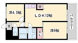 岡町中村コーポ 2LDKの間取図画像