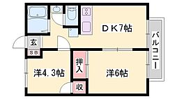 サンシティ桂 2DKの間取図画像