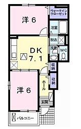 リヴァーサイドレジデンスB 2DKの間取図画像