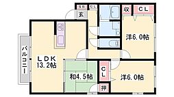 サンアベニュー田寺 3LDKの間取図画像