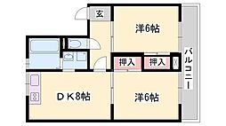 中村ハイツB棟 2DKの間取図画像