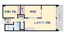 テルツォ南新在家 2LDKの間取図画像