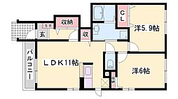 フレミールC棟 2LDKの間取図画像