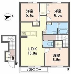 シャーメゾンチーロ 2階2LDKの間取り