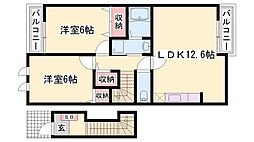 プラシード和上郡B 2LDKの間取図画像