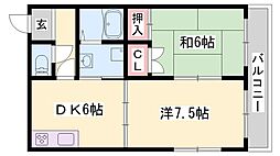 エル・ヴィエント花北 2DKの間取図画像