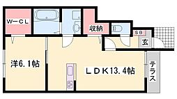 サンシャイン 1LDKの間取図画像