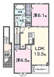 メゾングレーヌ東觜崎駅前B 2LDKの間取図画像