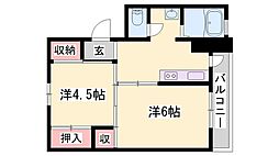 ビレッジハウス粟生1号棟 2Kの間取図画像