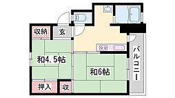 ビレッジハウス小坂2号棟 2Kの間取図画像