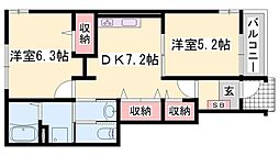 エリタージュA 2DKの間取図画像