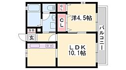 メゾンフリューゲルB棟 1LDKの間取図画像