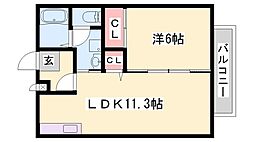 ドリームカム21A棟 1LDKの間取図画像