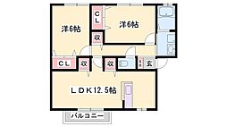 オークヒルズB棟 2LDKの間取図画像