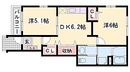 サンリット・ベルB 2DKの間取図画像
