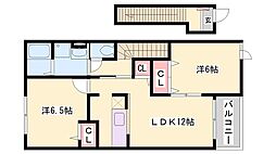 フローラ砥堀B棟 2LDKの間取図画像