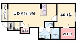 ヴィラドゥグレーヌ梅ケ谷D 1LDKの間取図画像