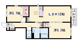 シャンティ夢前B 2LDKの間取図画像