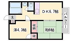 ノーブル御立 2DKの間取図画像