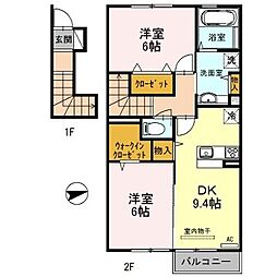 サンフルール 2DKの間取図画像