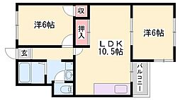 野里寺町中村コーポ 2LDKの間取図画像