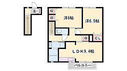 ウイング上郡A 2LDKの間取図画像