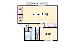 サンリジェールB棟 1LDKの間取図画像