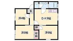 グリーンビレッジはりまC棟 3DKの間取図画像