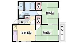 サンハイツ学園前 2DKの間取図画像