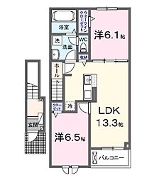 メゾンドグレースEAST2 2階1LDKの間取り