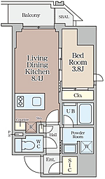 クレストコート堂島 13階1LDKの間取り