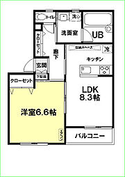 アーバニズム６２D 2階1LDKの間取り