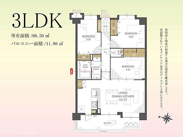 ＊間取図＊【3ＬＤＫ】機能的に設計された間取りで、快適生活♪リビング全体が見渡せる対面キッチン♪全居室収納があり荷物もスッキリ片付きます♪