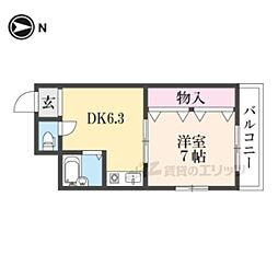森田マンション 4階1DKの間取り