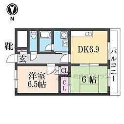 シャルマンコート 3階2DKの間取り