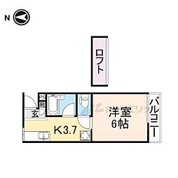 近鉄南大阪線 高田市駅 徒歩5分の賃貸アパート 2階1Kの間取り