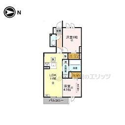 JR関西本線 法隆寺駅 徒歩28分の賃貸アパート 1階2LDKの間取り