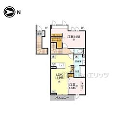 竜田テラス 203 2階2LDKの間取り