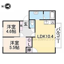 ラフィーネ當麻壱番館 2階2LDKの間取り
