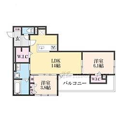 アベニール末広 2階2LDKの間取り